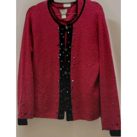 Vintage Dark Pink Sequin Cardigan & Tank Set Women’s M Wool Blend Elegant - Picture 5 of 10
